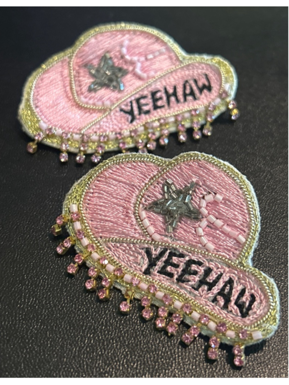 Women's Pink Gold Beaded Cowboy Hat YeeHaw Dangle Earrings One Size